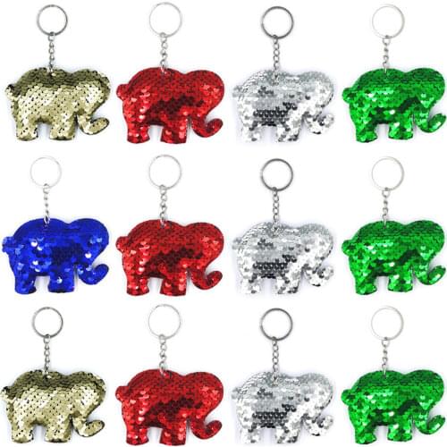 Lovely Sequins Elephant Key Chain Fashion Animal Mermaid Sequins Keychain for Women Handbag Keyring Jewelry Gift 6C2375