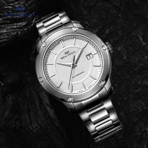 Seagull Mens Watch Automatic Mechanical Watch Simple Calendar Watch Steel Band Business Waterproof Watch 816.12.1021