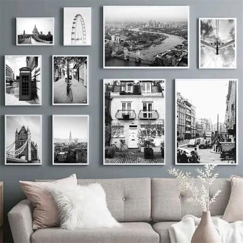Black And White Poster Nordic London City Street Landscape Canvas Painting Bike Ferris Wheel Wall Art Print Pictures Home Decor