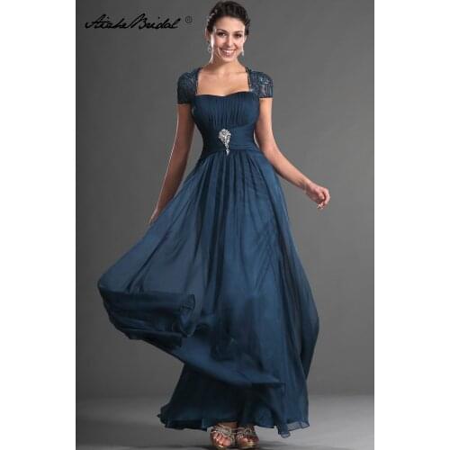 Wedding Party Dress Long Formal Womens Dress Gorgeous A Line Cap Sleeve Backless Chiffon Mother of the Bride Dress
