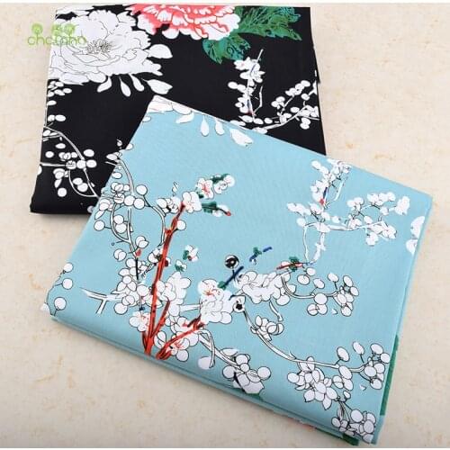 Chainho,Peon Flower,Printed Stretch Poplin/Plain Cotton Fabric For DIY Quilting&Sewing Dress Shirt Skirt Cloth Material,50x142cm
