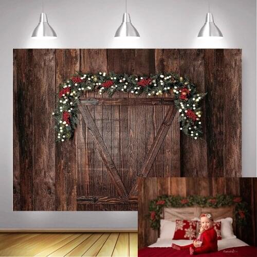 Christmas Photography Backdrop Vintage Wood Door Winter Kids Newborn Portrait Background Photographic Wreath Birthday Photocall