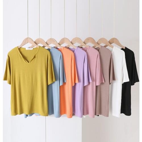Simple oversized female T-shirt summer Korean version of solid color loose modal female V-neck lazy casual womens short sleeves