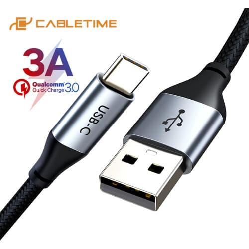 CABLETIME USB Type C Cable USB3.0 5Gbps Type-C USB C 3A Fast Charging Data Cable Nylon for Samsung Huawei P10 P20 Pro C021