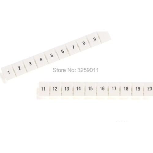 50PCS ZB6 Din Rail Terminal Blocks Maker Strips with Numbers Printed for UK-5N UK-2.5B Terminal plastic white