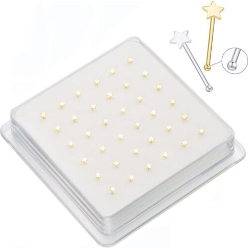36Pcs/Lot 925 Sterling Silver Nose Piercing Rings Cute Star Shape Nose Studs Pin Body Jewelry Piercing Nariz For Women Girls