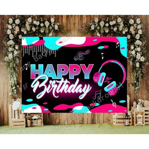 Colorful Happy Birthday Backdrop Photography Music Party Background Photo Booth Banner Teenager Party Decorations Video Studio