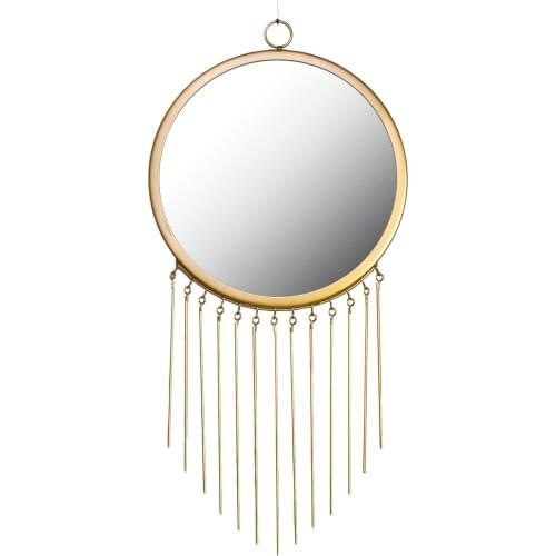 Round Hanging Wall Mirror Golden Tassels Wall Makeup Mirror For Bathroom Bedroom Hallway Office Decoration