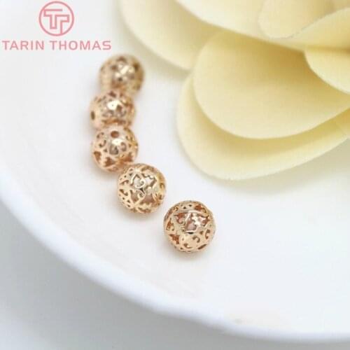 6PCS 8MM 10MM 12MM 24K Champagne Gold Color Plated Brass Round Hollow Spacer Beads Bracelet Beads High Quality Jewelry Findings