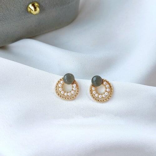 Cute Female Small Round Stone Earrings Real 925 Sterling Silver Gold Wedding Earrings For Women Double Stud Earrings