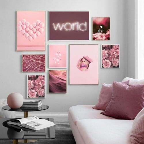 Pink Rose Flower Balloon Flamingo Candy Wall Art Canvas Painting Nordic Posters And Prints For Living Room Decor
