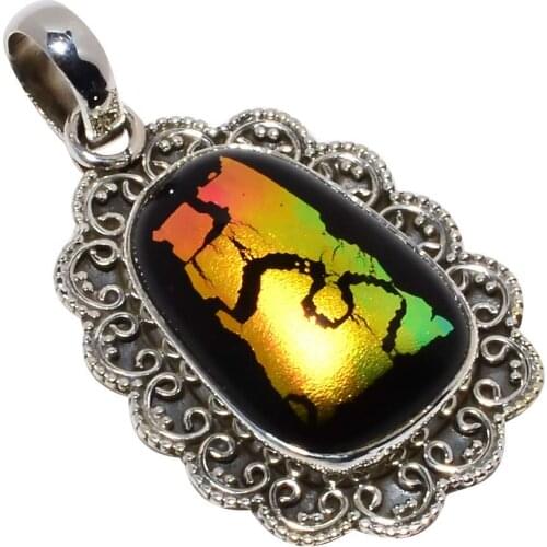 Nature Dichroic Glass Pendant 925 Sterling Silver, 43 mm, MHBAP5646