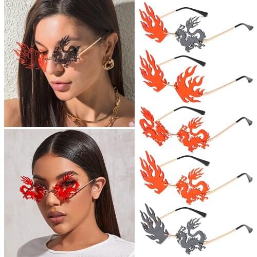 2021 New Fashion Rimless Sunglasses Trendy Dragon Phoenix Sun Glasses UV Protection Retro Ocean Lens Tinted Frameless Eyewear
