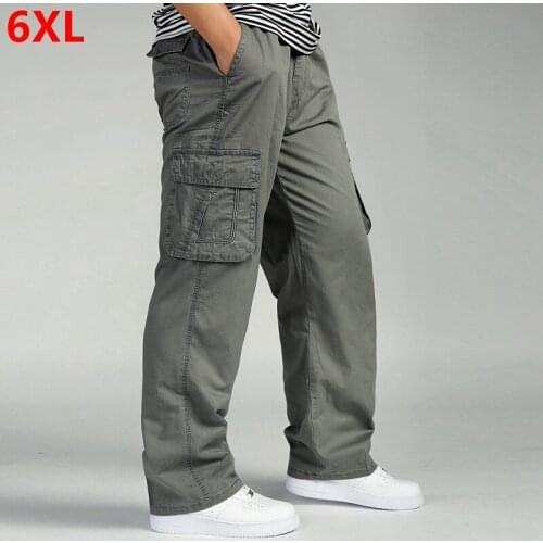 Richkeda Store New 2021 Mens Casual Trousers Cotton Overalls Elastic Waist Full Len Multi-pocket Plus Fertilizer XL Mens