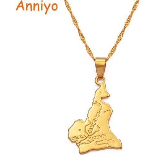Anniyo Cameroon map pendant necklace chain W/45cm or 60cm gold color jewelry women men,Africa jewelry cameroun necklaces #007510