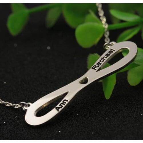 Women Infinity Couple Name Necklace 925 Solid Silver mini Hollow Heart Stamped Two Name Charm Customized Jewelry