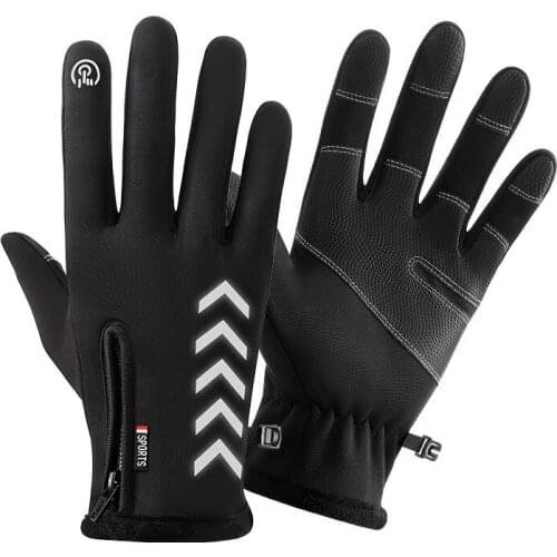 Touch Screen Gloves Winter Warm Riding Gloves Men Full-finger Non-slip Waterproof Plus Velvet Zipper Riding Motorcycle Mittens
