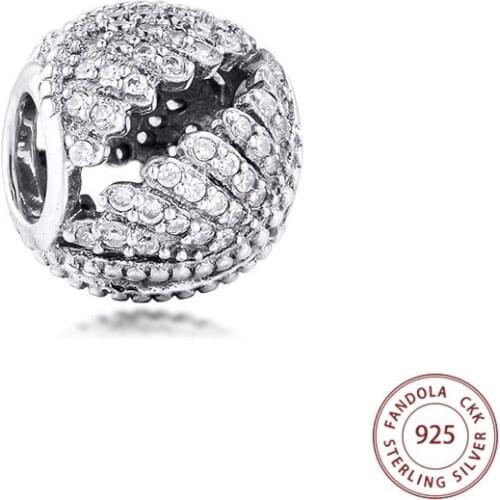 Authentic 925 Sterling Silver Clear CZ Majestic Feathers Charm Beads Fits Original Brand Bracelet DIY Jewelry Making