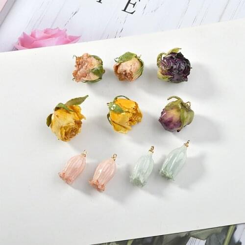 New Handmade Real Dry Rose Flower Epoxy Resin Charms Ornament Accessories DIY Jewelry Findings Floral Earring Pendant Necklace
