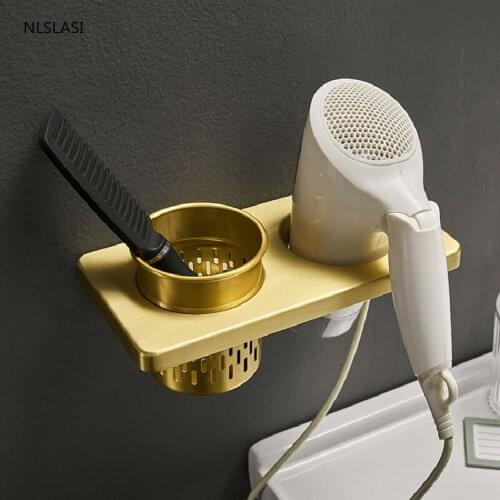 Golden Space Aluminum Hair Dryer Comb Toiletries Storage Shelves Wall Mount Rack Shower Home Bathroom Accessories Holder Shlelf