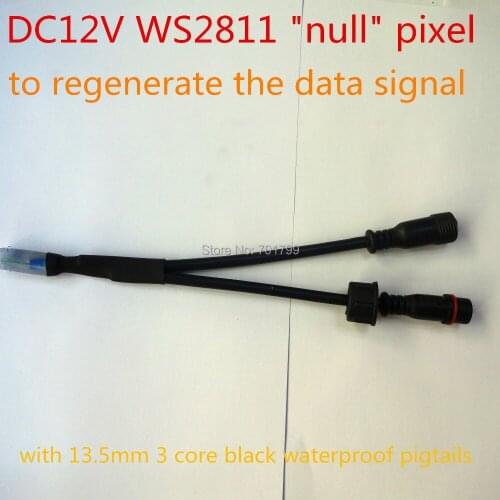 DC12V WS2811 "null" pixels to regenerate the data signal with 13.5mm 3 core black waterproof pigtails