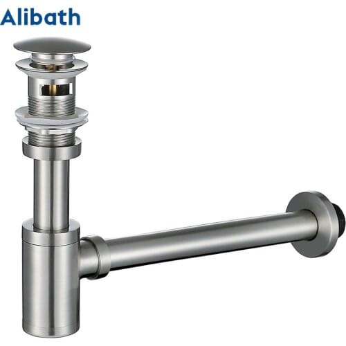 Luxury Bottle Trap Brass Round Siphon With Overflow Brushed Nickel P-TRAP Bathroom Vanity Basin Pipe Waste With Pop Up Drain