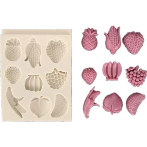 Fruit pineapple banana strawberry apple cherry chocolate cake decorating tools DIY fondant silicone mold m092