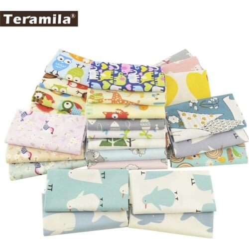 Teramila Cotton Fabric 25 Designs Mix Animial Cartoon Tissu Quilting Patchwork Sewing Material Charm Packs Meter Textile Telas