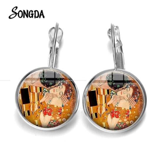Gustav Klimt The Kiss Vintage Earrings Classic Figure Painting Romantic Kiss Earrings Bronze Plated Couple Jewelry Gifts