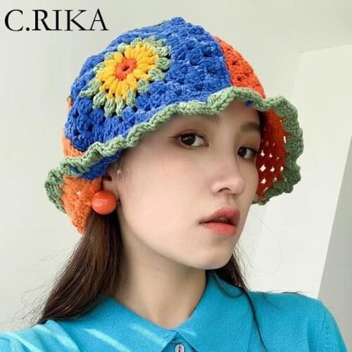 Japanese Fashion Hollow Flowers Bucket Hat Women Girl Summer Outdoor Travel Sun Visor Sun Hat Crochet Knitting Basin Hat Panama
