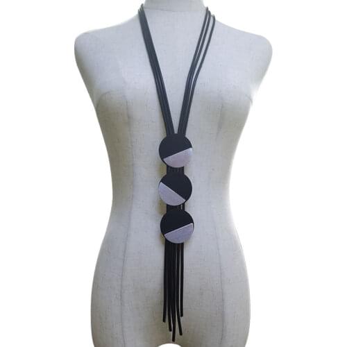 YD&YDBZ New Round Color Block Stitching Necklace For Women Punk Style Leather Rope Necklaces In Jewelry Clothess Sweater Chain