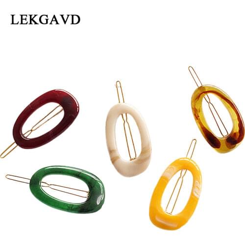 New 2019 Korea1pcs Solid Color Geometric Resin Hair Clips Geometric Hollow Oval Shape Hairpins hair Accessories dropshopping