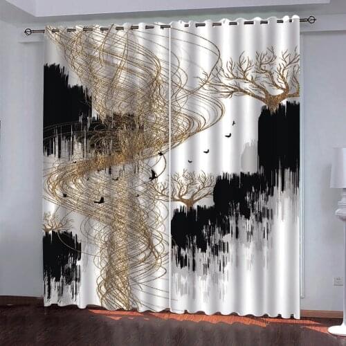 Custom Blackout window curtain 3d Line branches modern bedroom curtains living room rustic curtains drapes