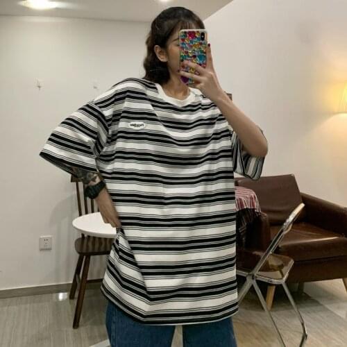 Fashion New 2021 Cool Striped T shirt Plus Size Loose Style Everyday All-Match Pullover Clothes Harajuku Fit Unisex Streetwear