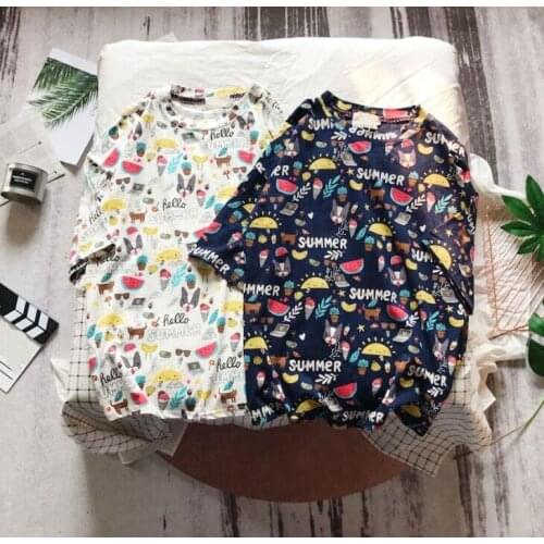 New Summer personality Couple Clothes Women &Mens Fashion cartoon Fruit print short sleeve T-shirts unisex Lovers' Tops & Tees