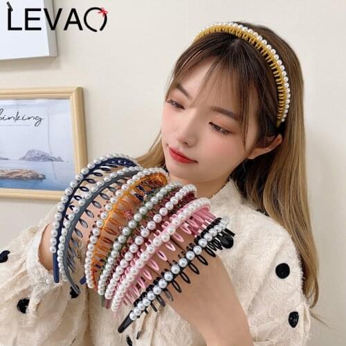 Levao Non-slip Headband Pearls Hair Bands for Women Headwear Tooth Hairband Hoop Bezel Styling Tool Hair Accessories