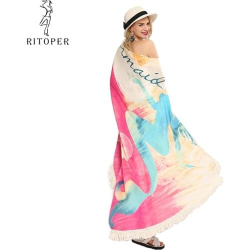 RITOPER Women Printing Shawl Personality Round All Seasons Use Round Shawl Wrap Cotton Tassel Outdoors Beach Towel 2019 In Stock