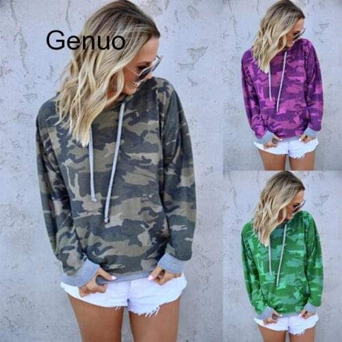 Women Camouflage Hoodies Causal Woman Drawstring Long Sleeve Sweatshirt Fashion Print Plus Size Street Female Pullovers