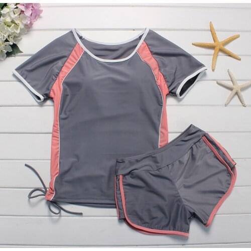 Swimsuit Ladies 2021 New Split Conservative Cover Belly Slimming Boxer Sports Student Plus Size Swimwear 2 Piece Set Women