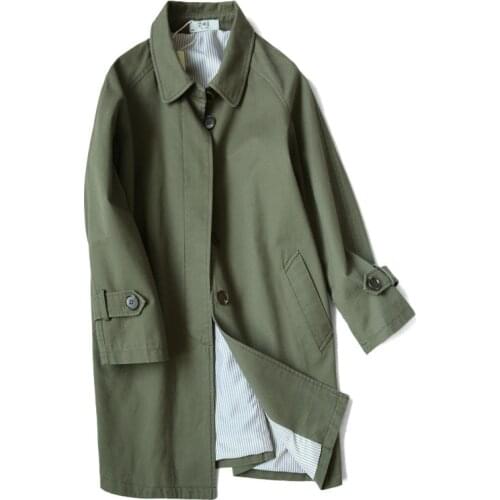 High quality Pure cotton Trench Coat Women 2019 Spring Autumn Solid color Single-breasted Windbreaker Female Casual Tops H812