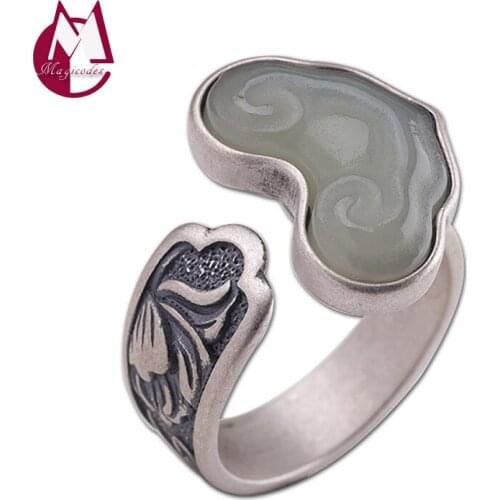 Wishful Inlaid Jade Adjustable Opening Finger Ring Real 925 Sterling Silver Fashion Fine Jewelry Women 2021 Free Shipping R21