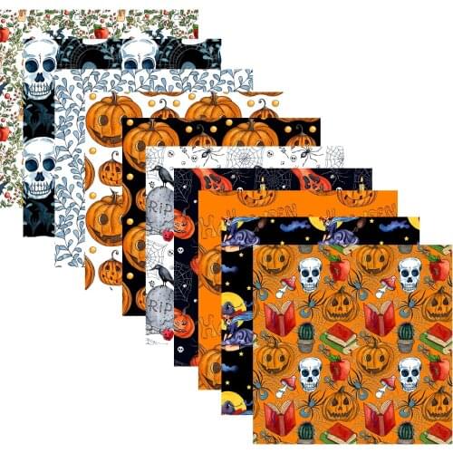 10 PCS Halloween Ghost Pumpkin Polyester Cotton Stretch Fabric Patchwork Sewing Kid Home Textile Cloth Quilting Dress Valuable