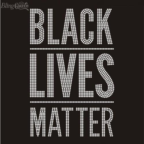 BlingQueen 25PCS/LOT Korean Rhinestones Motifs Iron On Transfers Hot Fix Rhinestone Transfers Patches Black Lives Matter Design