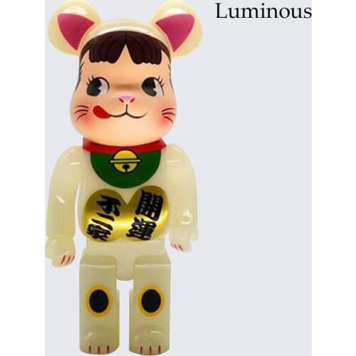 400% Luminous Smile Luckly Cat Bearbricklys Action Figures Bear Dolls Decoration Toys Collectible Noctilucent Figurine Ornaments