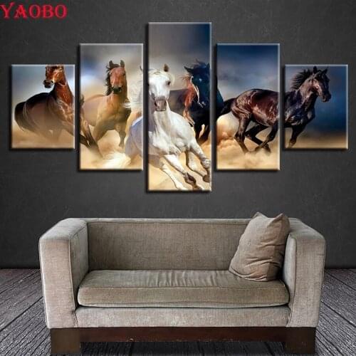5D DIY Diamond Painting 5 Pieces Animals Horse Running Full Drill Rhinestone Cross stitch kits Diamond Embroidery Mosaic Crafts