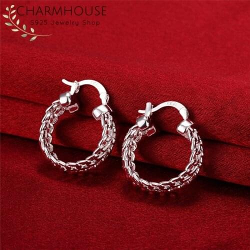 Charmhouse Pure Silver Hoop Earrings For Women Weaver Clip Earing Brincos Femme Pendientes Wedding Bridal Jewelry Accessories