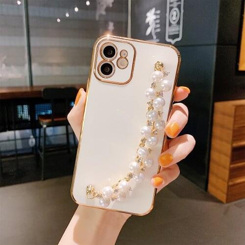 Pearl Bracelet Phone Case For iPhone 12 Pro Max 12 Pro 12 Mini 11 Pro Max Xs Shockproof Protective Back Cover cap