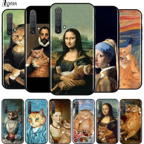Funny Cat Art Aesthetics for OPPO Realme V15 X5 X3 X50 X7 X2 C17 C11 C3 C2 7 7i 6 6S 6i 5 Narzo 20 Pro Black Phone Case