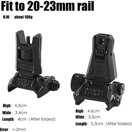 Black Metal Tactical Sight Folding Iron Sights Front and Rear Sets Low Profile Offset Flip-up AEG GunSight Hunting Accessories
