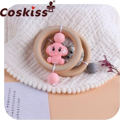 Coskiss Cute Silicone Elephant Teething Pendant Pacifier Infant Baby Toddler Rattle Toy Teething Bracelet Baby Molar Gift